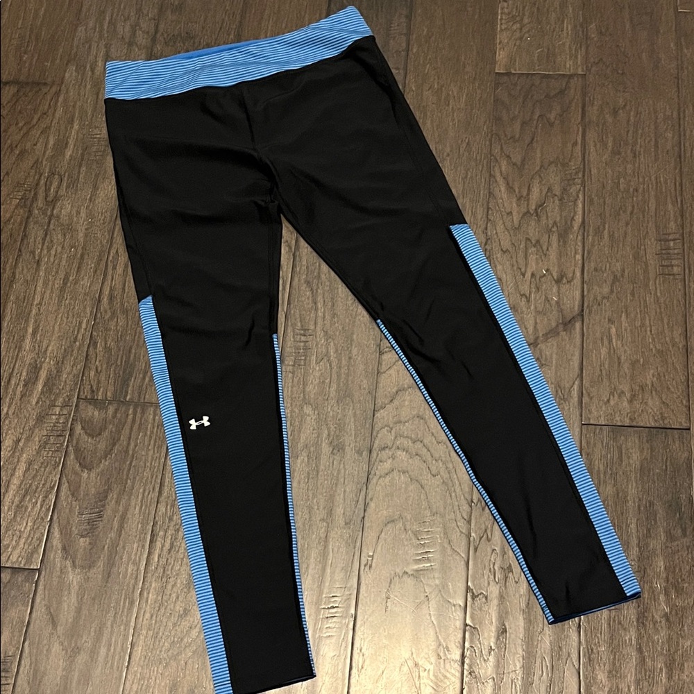 Under Armour Black Leggings with Blue Stripes